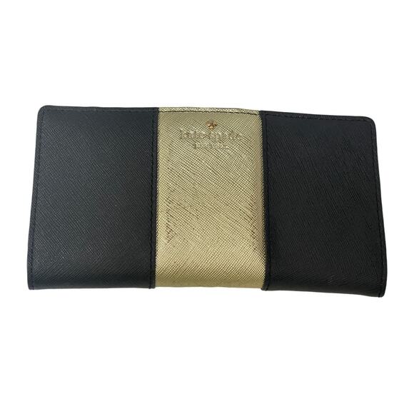 Kate Spade Black & Gold Skinny Slim Leather Women's Designer Wallet - Picture 1 of 11